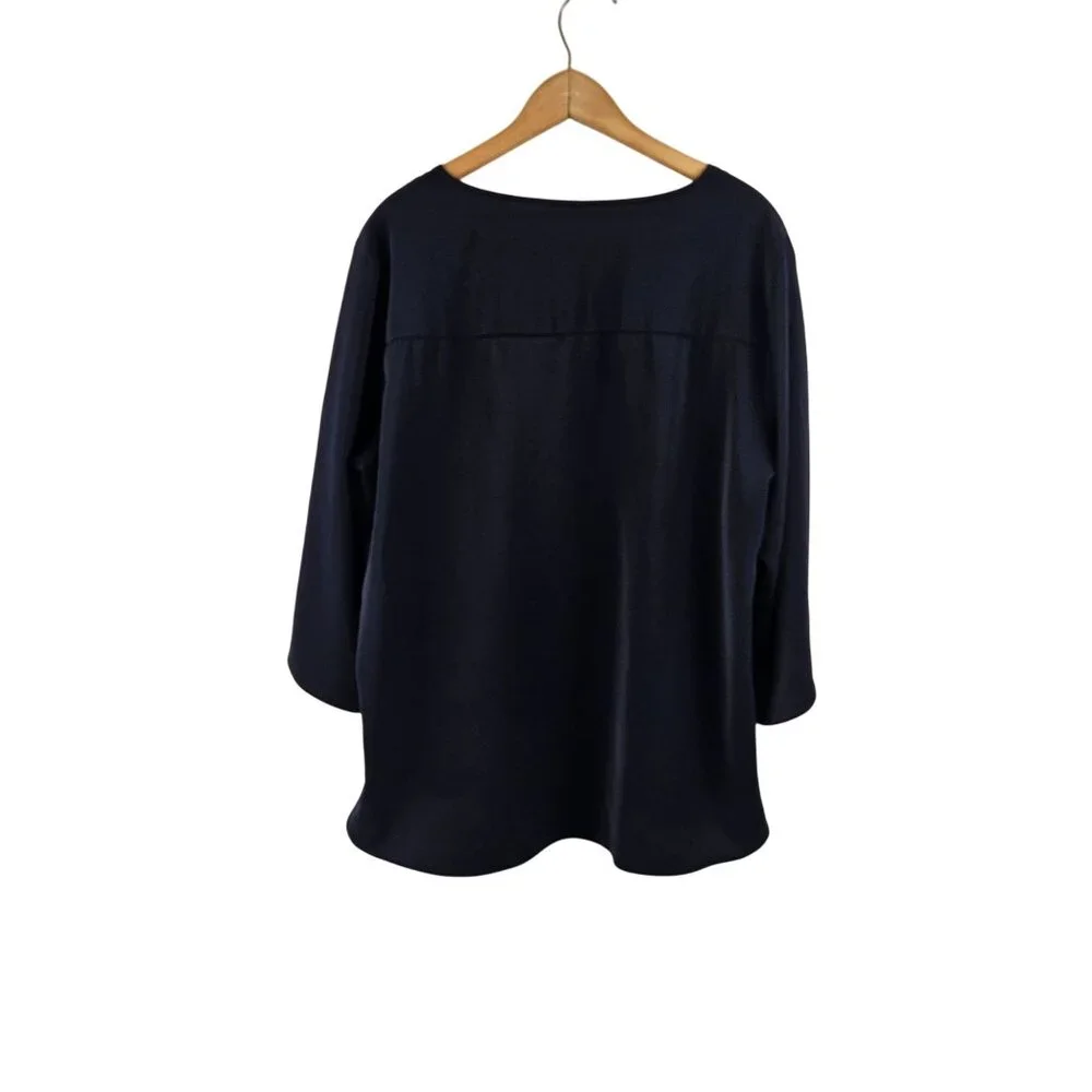 Taohuadao Blouse Womens Size 2XL Blue Split Flutter 3/4 Sleeve Square Neck - Picture 3 of 6